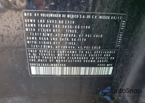 2018 Volkswagen Tiguan Se z USA, uszkodzony, nr VIN 3VV2B7AX5JM001958